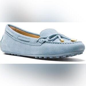 Michael Kors Light Blue Suede Loafers with Bow Detail